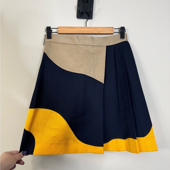 MSGM Swirl Wavy Stripe Print Pleated Skirt Gold Navy Colorblock Size 40 US 4 - Picture 5 of 15